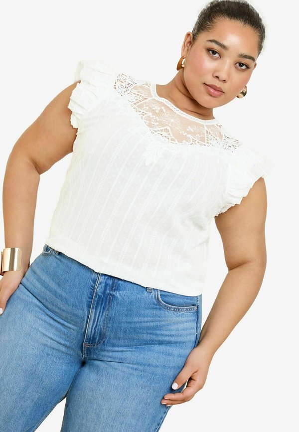 PLUS SIZE FIT - EMBROIDERED FLUTTER SLEEVE SHELL  - Bluse