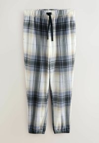 Ruud mustrid dressid elastse vöökohtaga, sisaldades halli, kreemi ja musta tooni. Pehme tekstuur, küljetaskud ja nööriga kinnitamine.