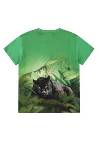 Zelena majica kratkih rukava sa realističnim printom crnog pantera na pozadini džungle. Mekani materijal s opuštenim krojem.