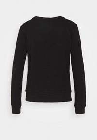 Svart sweatshirt med rund halsringning, långa ärmar och ribbade mudd och nederkant. Slät textur, minimalistisk design, inga synliga mönster eller logotyper.