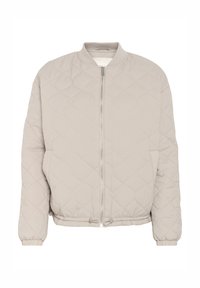 Ljust beige, kviltad bomberjacka med framdragkedja, elastiska ärmslut och justerbar dragsko i nederkant.