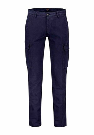 Pantaloni cargo blu navy realizzati in cotone. Presentano una vestibilità dritta, tasche laterali e una chiusura con bottone e passanti per cintura. Tessuto morbido.