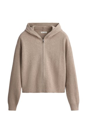 OYSHO, OPEN-KNIT HOODED JACKET - Gilet - soft mink