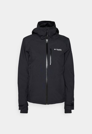 Fekete vízálló dzseki kapucnival, elülső cipzárral és állvédővel. Ezen kívül egy kis cipzáras zsebből áll a mellen és állítható mandzsettákból.