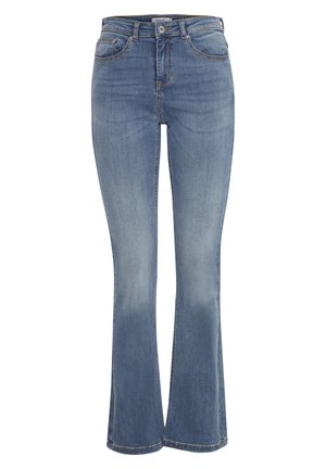 Svijetloplave traperice s riškom, visokog struka, koje imaju četiri džepa, suptilno izbjeljivanje i detalje šivanja duž šavova.