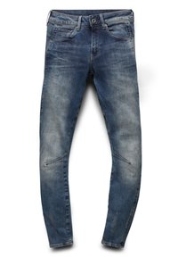 Blauwe denim jeans met een slim fit, voorzien van een vervaagde wassing, standaard zakken en kenmerkende stiksels langs de benen.