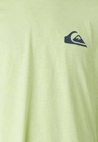 Light green cotton t-shirt with a crew neck and short sleeves, featuring a dark blue logo on the left chest area.