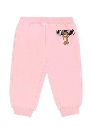Roze katoenen sweatpants met een elastische tailleband en boorden. Beschikt over een Moschino-logo en een cartoonbeerafbeelding op de voorkant.