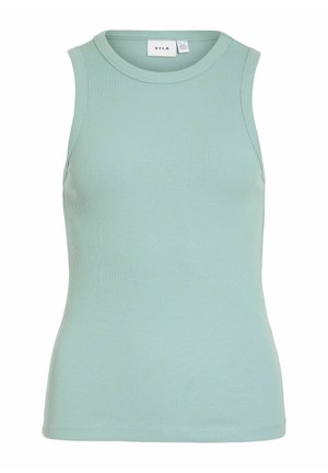 Débardeur sans manches côtelé vert mousse clair avec encolure ronde et silhouette ajustée de la marque VILA.
