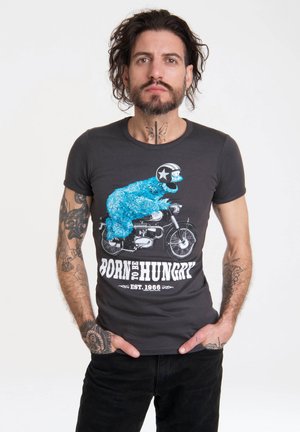 T-SHIRT SESAMSTRAßE - KRÜMELMONSTER MOTORRAD - Print T-shirt - dunkelgrau