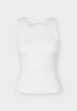 Top atletico bianco senza maniche con scollo rotondo e dettaglio incrociato sulla schiena, con un piccolo logo Puma sul petto.