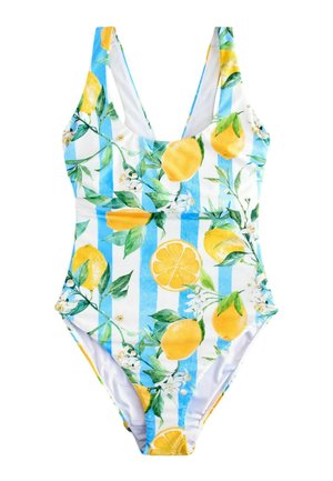 Next REGULAR FIT WIRED SCOOP NECK TUMMY CONTROL  - Badpak - white blue stripe lemon print