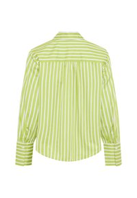 Groen-wit gestreept shirt met lange mouwen, voorzien van een ruginzet, afgeronde zoom en met knopen gesloten manchetten, gemaakt van een lichtgewicht stof.