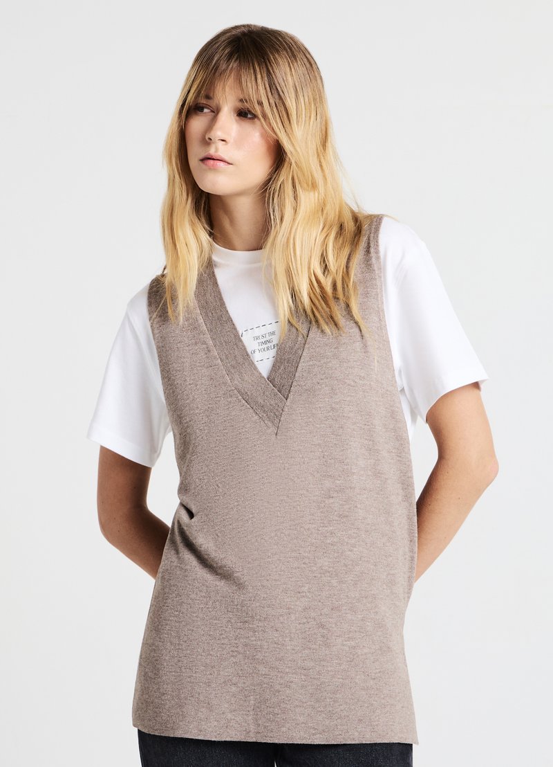 Calliope CON SCOLLO V - Top - sabbia melange