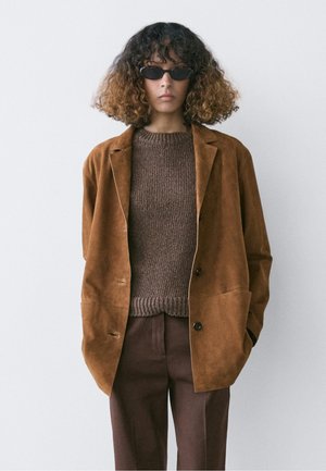 Massimo Dutti WITH LAPEL COLLAR - Giacca di pelle - dark brown