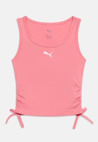 Ροζ αμάνικη κορυφή κοντού μήκους από την Puma με λευκό λογότυπο Puma στο στήθος και ρυθμιζόμενους δεσμούς στο πλάι με πτυχώσεις στο ύφασμα.