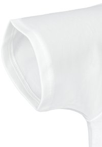 White cotton t-shirt featuring a rolled sleeve design, smooth texture, and clean stitching along the armhole and hem.