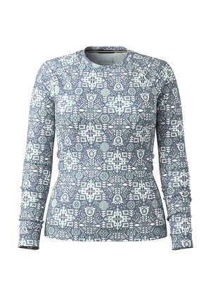 Langarmshirt in een multicolor geometrisch patroon, gemaakt van rekbare stof. Heeft een ronde hals en een aansluitende pasvorm met textuurdetails.