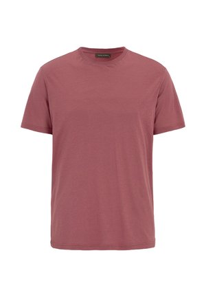 Kortärmad t-shirt i en dämpad rosfärg, tillverkad av mjukt material med rund halsringning och avslappnad passform, utan synliga mönster eller detaljer.