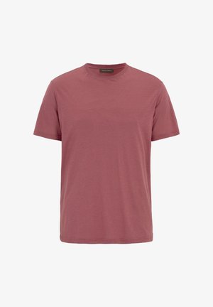 Kortærmet t-shirt i en dæmpet rosafarve, lavet af blødt stof med rund halsudskæring og afslappet pasform, uden synlige mønstre eller detaljer.