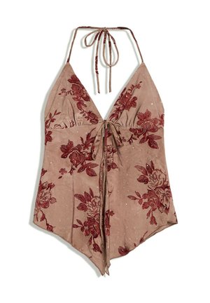 Bershka, FLORAL RHINESTONE - STRAPPY TOP - Débardeur - dark brown