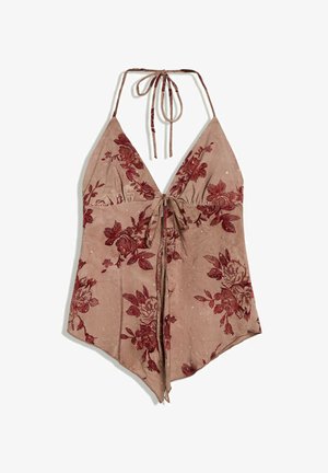 Bershka, FLORAL RHINESTONE - STRAPPY TOP - Débardeur - dark brown