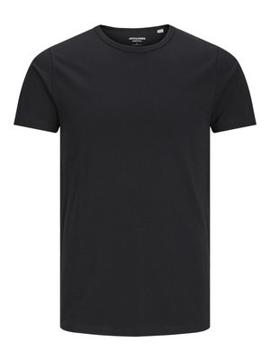 Zwarte katoenen T-shirt met een ronde hals, korte mouwen en een eenvoudig ontwerp. Soepele textuur, geen patronen of zichtbare hardware.