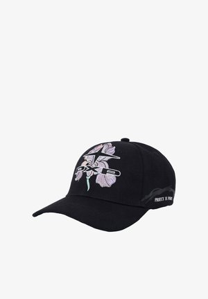 Black baseball cap with embroidered purple iris, stylized PX-P logo on front, and "Project X Paris" text on side.