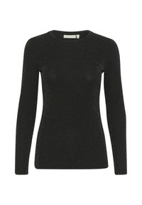 Fekete, hosszú ujjú felső, textúrált anyagból, csillogó részecskékkel. Kerek nyakkivágással és slim fit fazonnal rendelkezik.