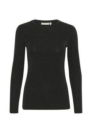 Fekete, hosszú ujjú felső, textúrált anyagból, csillogó részecskékkel. Kerek nyakkivágással és slim fit fazonnal rendelkezik.