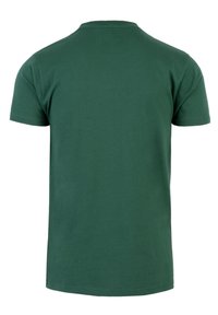 Groene katoenen t-shirt met korte mouwen, ronde hals en een effen kleur. Gladde textuur, geen patronen of graphics. Achteraanzicht weergegeven.