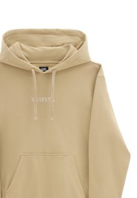 Felpa beige realizzata in morbido tessuto, con tasca a marsupio frontale e cappuccio con cordino. Logo "Vans." ricamato in bianco.