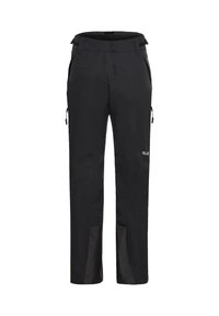 Zwarte waterdichte broek met een recht model, ritszakken, verstevigde onderdelen en een gladde textuur. Voorzien van een geïntegreerde tailleband.