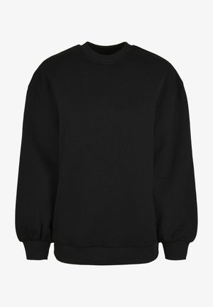 Sort sweatshirt med rund hals, lange ærmer med elastiske manchetter og ribbet for. Lavet af blødt, tekstureret stof.