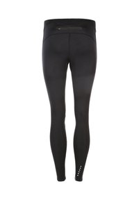 Leggings noirs avec un design lisse et ajusté, taille haute et une poche arrière dissimulée. Accentuation de petits points notables au niveau de la cheville.