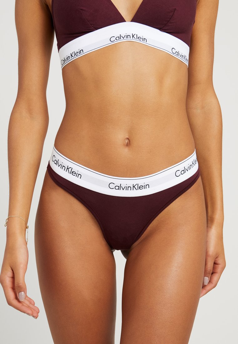 Calvin Klein Underwear THONG ICON COTTON MODAL - Tanga - deep maroon/white