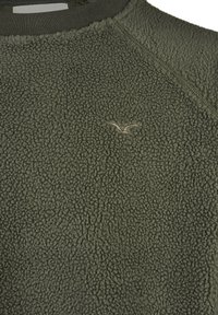 Fleece-Sweatshirt in dunkelgrün, strukturierter Stoff mit einem weichen, erhabenen Muster. Verfügt über einen Rundhalsausschnitt und ein kleines gesticktes Logo.