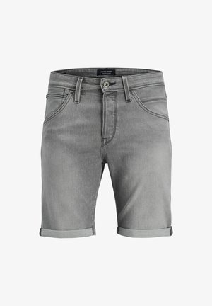 Șorturi din denim gri cu tivuri răsucite, design cu cinci buzunare, închidere cu nasture metalic și cusături vizibile. Material lavabil la mașină.