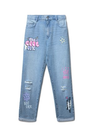 CON STAMPE E STRAPPI - Jeans a sigaretta - var blu denim medio