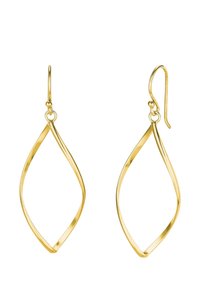 Pendientes de alambre en tono dorado con forma de hojas alargadas, con un acabado suave y pulido y cierre de gancho. Diseño ligero para un uso fácil.