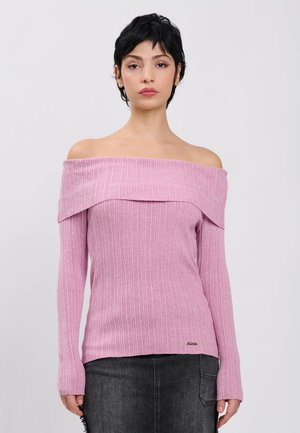 INFLUENCER, INFLUENCER PULLOVER EMBELLISHED OFF-SHOULDER PULLOVER - Pullover - pink