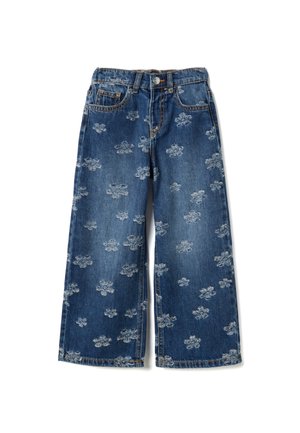 REGULAR FIT WITH FLOWERS - Flared Jeans - dark blue