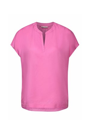 Korte mouwen roze blouse met een V-hals, gemaakt van een soepele stof, met een losse pasvorm en een minimalistisch ontwerp.