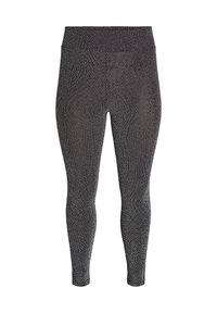 Leggingi u uzorku hounds-tooth u crno-bijeloj boji, srednji struk, rastezljivi materijal, pripijeni dizajn, glatka tekstura, bez vidljivih dodataka ili akcenta.
