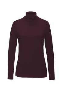 Burgundy pikka, pika varrukaga kõrge kaelusega särk pehmest ja venivast kangast. Omab kõrget kaela ja keha lähedast disaini koos sujuva, õmblusteta tekstuuriga.