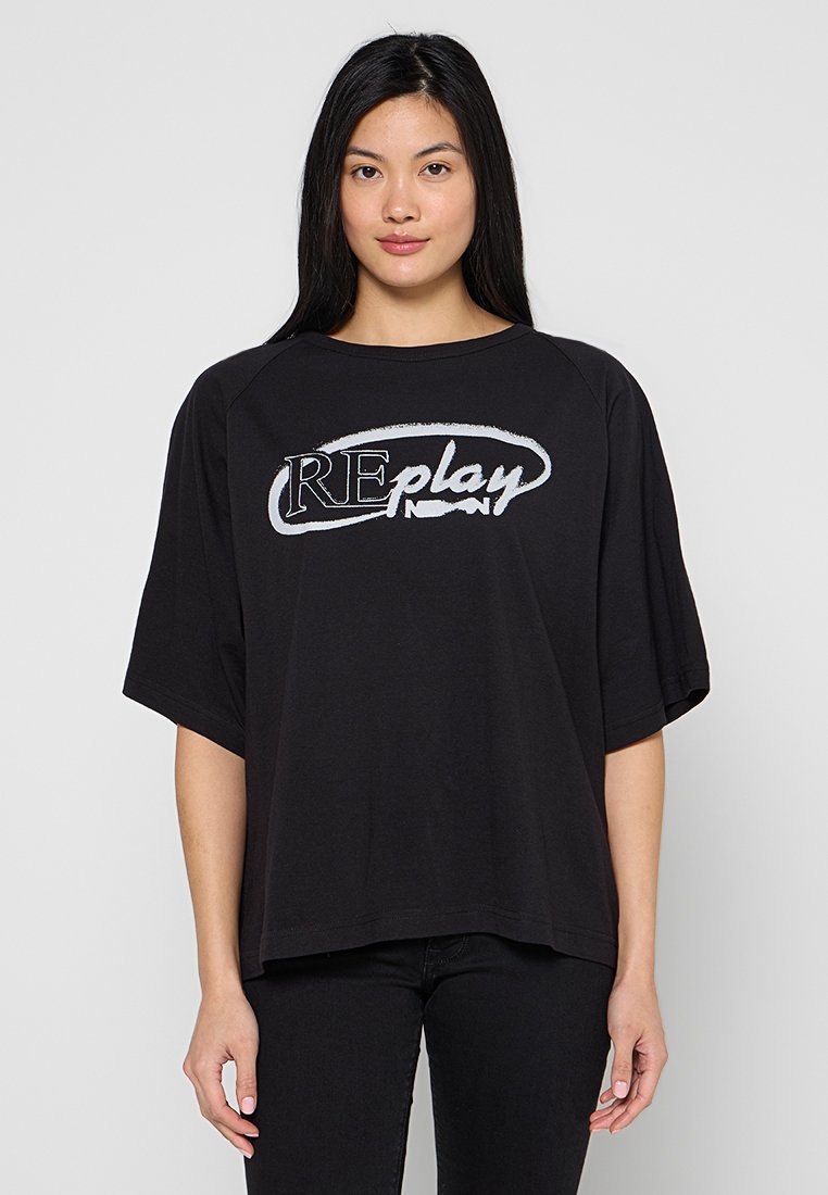 Replay T-shirt print zwart