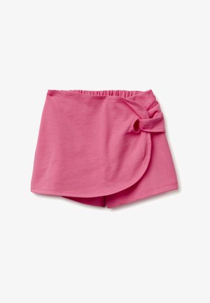 Rosa Wickelrock mit angenähten Shorts, elastischem Bund und einer seitlichen Schleifendetail.