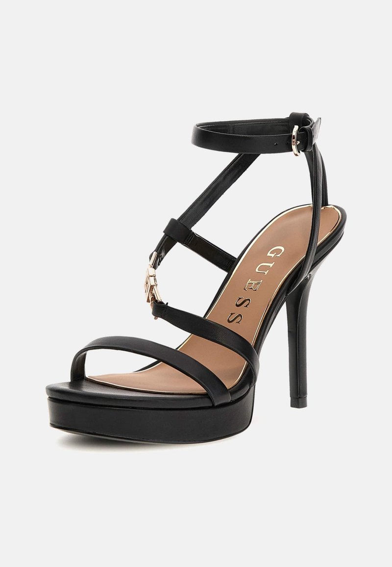 Escarpin Guess Talon Aiguille - Bout Ouvert, Noir à Strass, Taille 36, Occasion Très Bon état