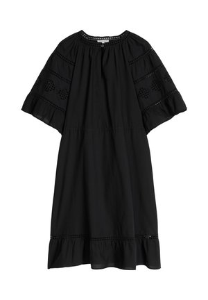 Marc O'Polo, DRESS, MIDI LENGTH, SHORT SLEEVE, GATHERINGS, EMBROIDERY DETAILS - Freizeitkleid - black