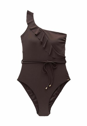 FRILL ONE SHOULDER BELTED TUMMY SHAPING CONTROL - Badpak - brown